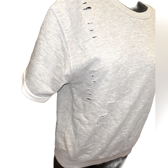 Honey Punch Gray Distressed Short Sleeve Sweatshirt Size Medium - Picture 4 of 4